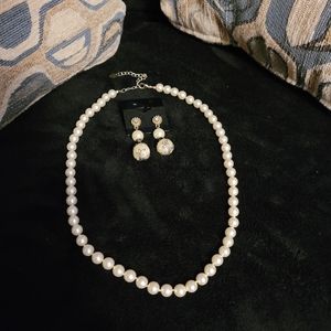 Faux Pearl necklace and earring set